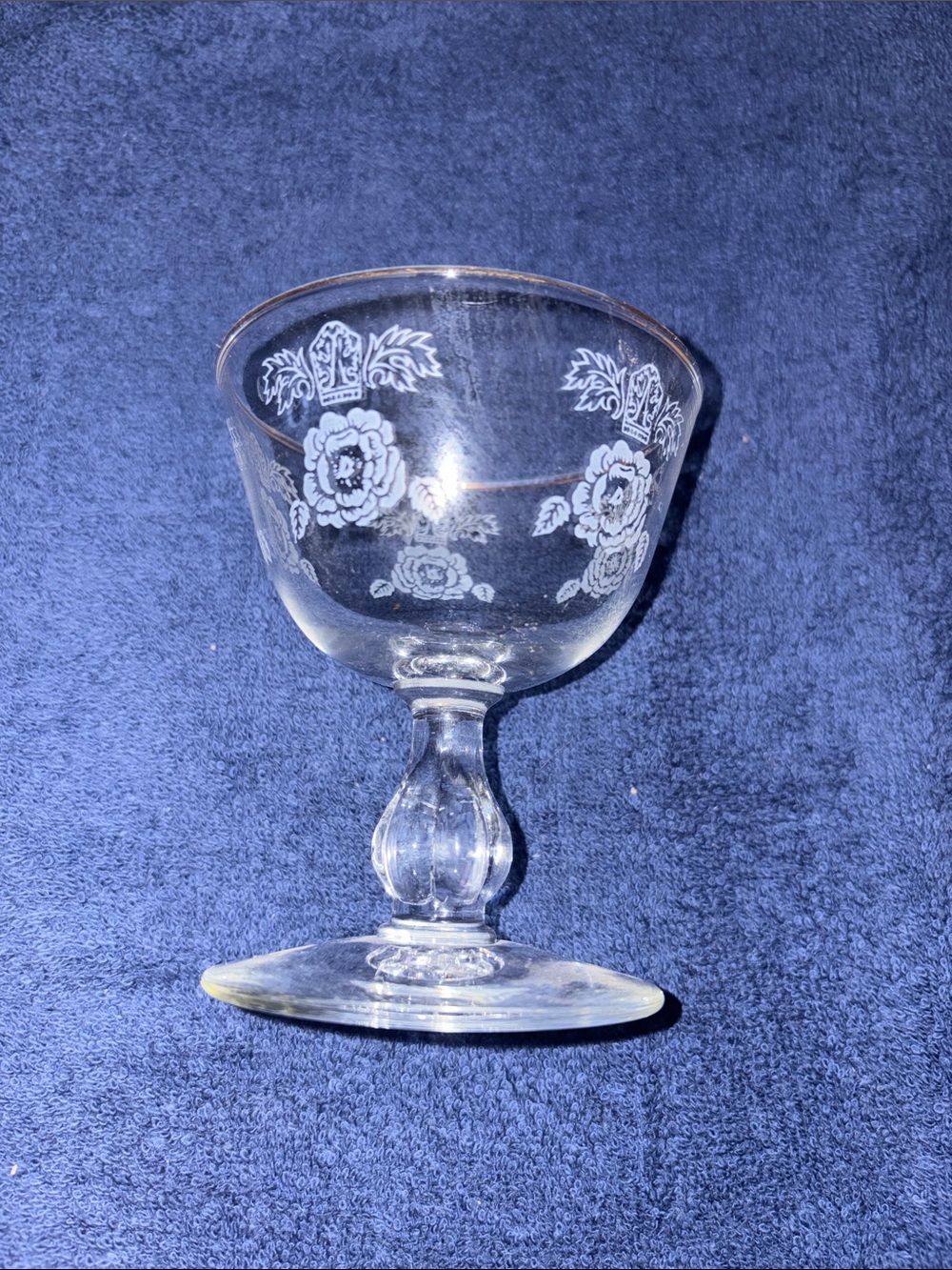 VINTAGE QUEEN ESTHER Etched Rose Stemmed Goblet - Clear Glass 6 replacement